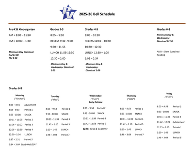 Plaza Vista Bell Schedule